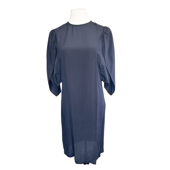 Stella McCartney Dresses & Skirts - Stella McCartney Silk Crepe De Chine High Neck Split Sleeve Dress Navy 38 US 8